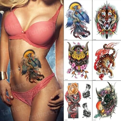 Phoenix tiger lion fake tattoo body sticker bikini girl sexy animals tatoo big tribal water transfer tattoo infinity 6pcs/lot