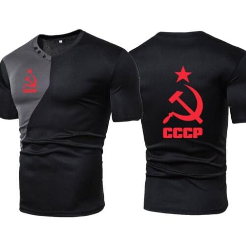NEW Summer Stitching color Men short sleeve CCCP logo printing high quality sports T-shirt Cotton Round neck Men T-shirt