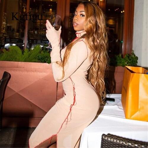 KGFIGU 2021 New Arrival Long Sleeve Straight Turtleneck Sexy Streetwear Clubwear Solid Color Elegant Vestidos For Women