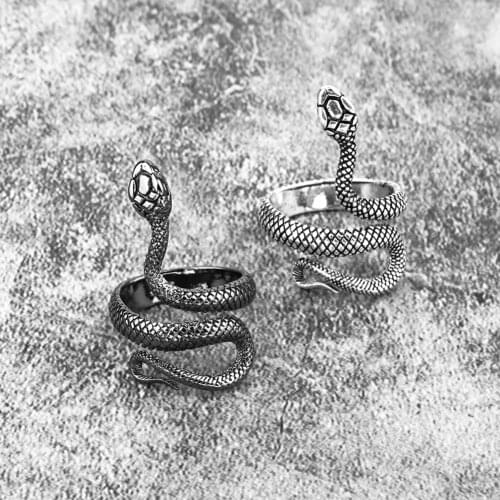 Cool Rings Gothic Alloy Snake Ring Vintage Dargon/Snake Rings Halloween Creative Animal Design Adjustable Open Ring Bijoux Gifts