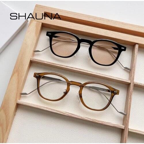 SHAUNA Anti Blue Light Retro Rivets Round Optical Eyeglasses Frames