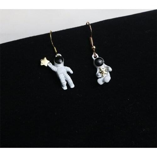 Fashion Cute Astronaut Asymmetric Cartoon Star Planet Dangle Earrings for Womens Unique Universe Earrings Funny Jewelry Gift