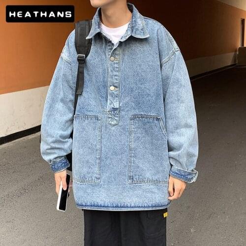 2021 Spring Autumn Retro Denim Jackets Male Korean Student Cargo Jacket Tops Men Solid Color Vintage Pullover Casual Jean Jacket