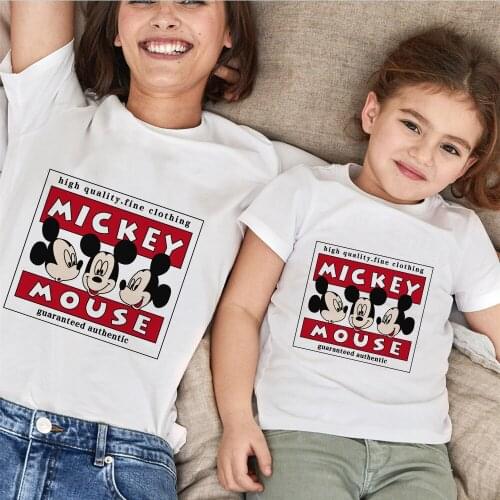 New Fashion Family Matching Clothes Short Sleeve Loose White O-neck Mickey Mouse Cartoon Mommy And Me Family Look Family Outfits
