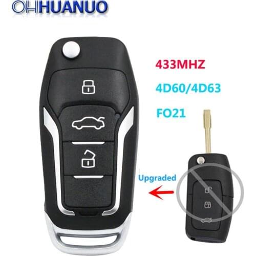3 Button New Upgraded Folding Remote Key Fob for Ford Mondeo Focus 433MHz FO21 + 4D60/4D63 Chip