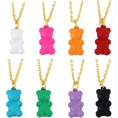 Candy Color Mini Bear Necklace Cute Dripping Oil Metal Pendant Neck Chain For Women Friend Trendy Party Jewelry Gifts