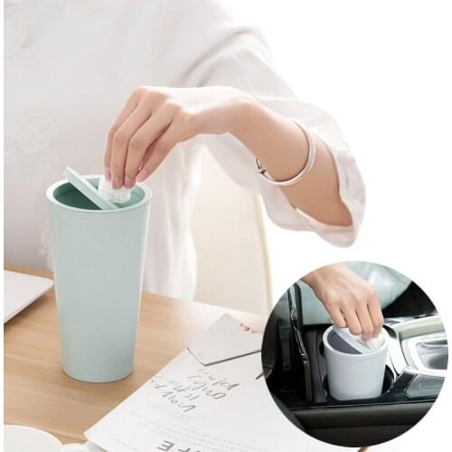 Plastic Portable Mini Waste Bin Desktop Garbage Basket Table Home Trash Can Roll Swing With Lid Bathroom Kitchen Waste Basket