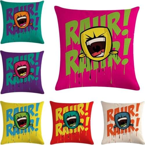 Letter Cushion Cartoon Laugh Boy for Sofa Home Decorative Throw Pillow Case Cotton Linen Couple Pillowcase Capa Almofada