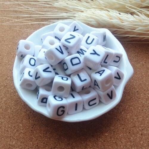 Factory Direct Sell 550PCS/lot Mixed A-Z 10*10MM White with Black Printing Plastic Acrylic Square Cube Alphabet Letter Beads