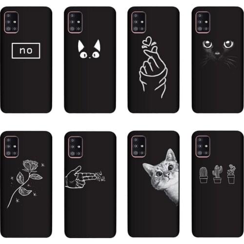 QAQsam Silicone Cover For Samsung Galaxy A51 5G Case Painting Flower Cat Moon Matte Phone Cases Funda