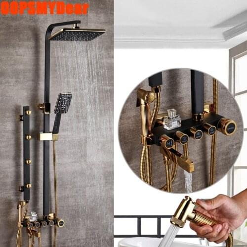 Hot Cold Mixer Shower System Bathroom Wall Mount Square Head Bath Faucet SPA Rain Fall Bath Faucet Bathtub Tap with Chest Spray