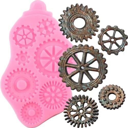 Distressed Cogs Silicone Mold Gears Cake Border Sugarcraft Fondant Cake Decorating Tools Chocolate Making Molds Clay Candy Mould
