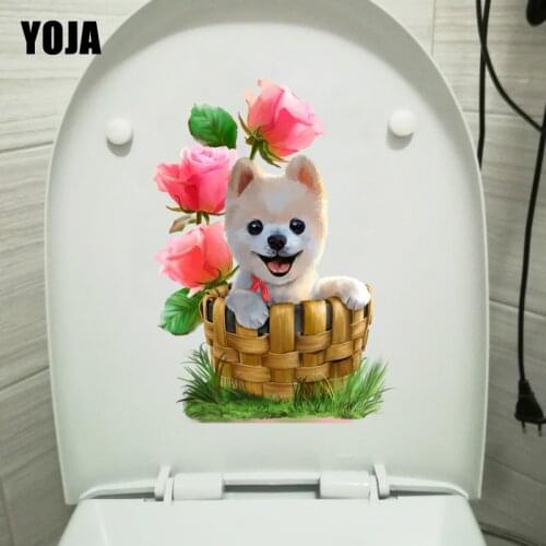 YOJA 17.8*25CM Coloured Hand-Painted Dogs Toiltte Decoration Toilet Sticker Wall Decals T1-0333