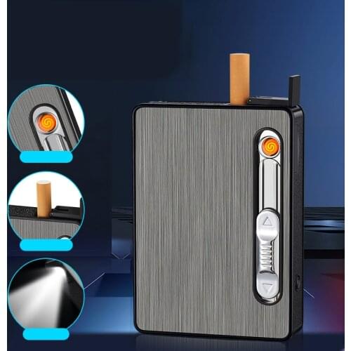 USB Lighters Metal Aluminum Alloy 10Pcs Cigarette case / Box Smoke Cigarette Lighter Gadgets For Men
