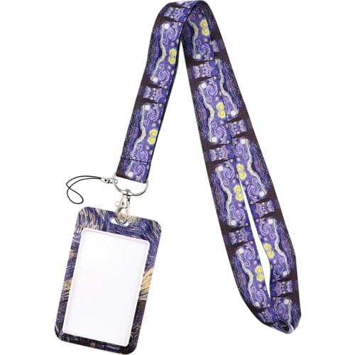 YL135 Van Gogh Starry Night Lanyard Credit Card ID Badge Holder Key Ring Bag Student woman Travel Bank Bus Card Cover Keychain