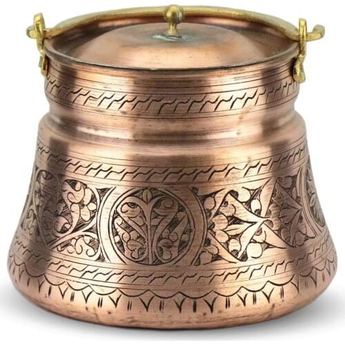Morya Yogurt Copper Bucket with Lid Handmade Multi Purpose Pot for Stocking Container Utensils Kitchen Accessories 2L