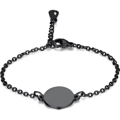 Modyle Engraving New Gold Color Stainless Steel Charm Black Round ID Tags Charm Bracelet for Women Wholesale