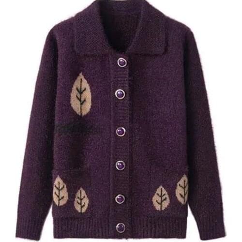 Spring Autumn Womens Sweater Thick Round Neck Single-breasted Knit Sweater Cardigan Ladies Jacket Winter Mothers Outerwear