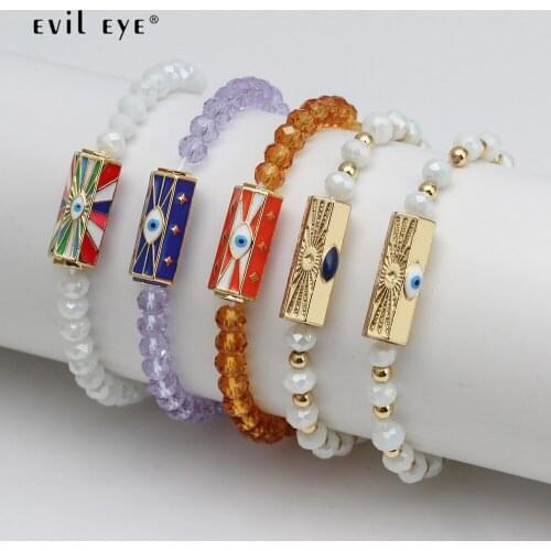 EVIL EYE Colorful Beads Turkish Evil Eye Bracelets Adjustable Beaded Strand Bracelet for Women Girls Fashion Party Jewelry BE303