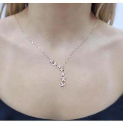 Stars 925 Sterling Silver, Gold, Rose Plated Zircon Necklace For Women Girls Handmade Fashion Jewelry Elegant Minimalist