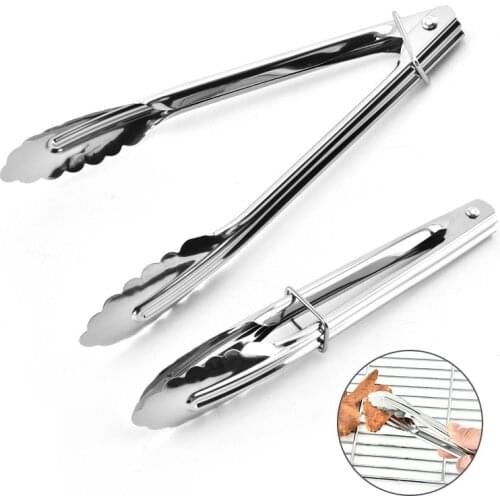1Pc 7 Inch Stainless Steel BBQ Tongs Lock Design Food Serving Vegetable Bread Clip Salad BBQ Cooking Food Serving Utensil Tongs