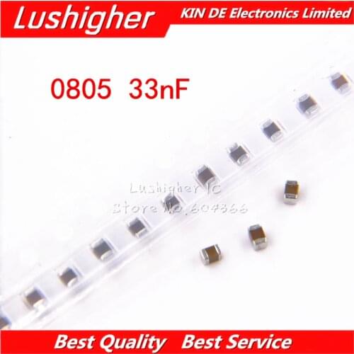 100pcs 0805 33nf 33000pf 333K 100V X7R Error 10% SMD Ceramic Capacitor MLCC