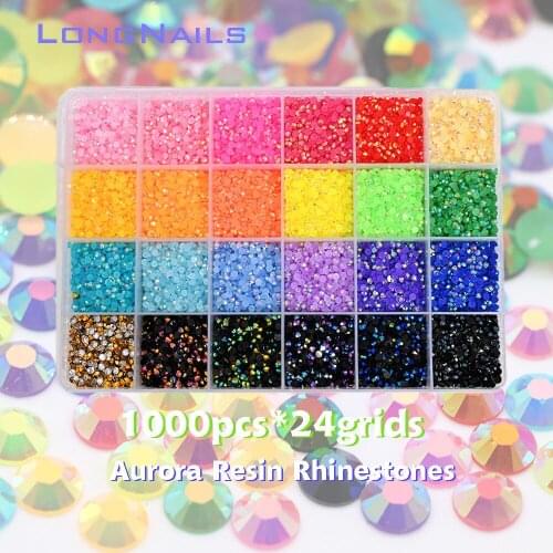 1000pc*15/24Grids Jelly Rhinestones Colorful Flatback 3mm Diamond Symphony Resin SS12 Aurora Kit Nail Fantasy Rhinestones ZB039