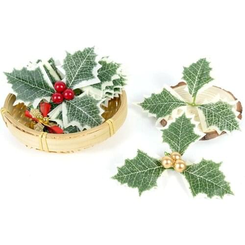 5/10pcs Christmas Leaves Artificial Berry Stamen DIY Christmas Garland Wreath Flowers for Home Xmas Party Wedding Decorations