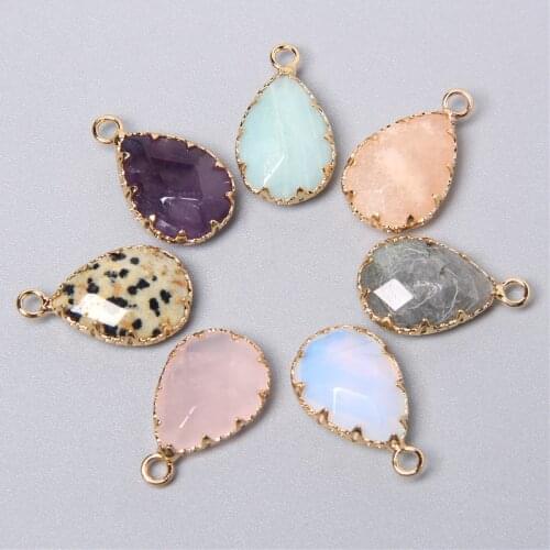 5pcs 22-13mm Natural Amethysts Labradorite Rose Pink Quartz Amazonite Stone Pendant Charm For Necklace Earring Jewelry Making