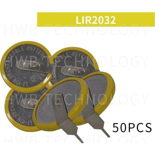 50PCS/lot LIR2032 3.6V horizontal fillet welding foot battery LIR2032 coin cell battery welding foot Free shipping