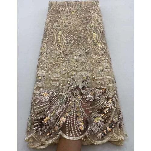 Africa Lace Fabric Sequin Embroidery French Tulle Mesh Sewing Wedding Dress Party Banquet Skirt Accessories 5 Yards Wholesale