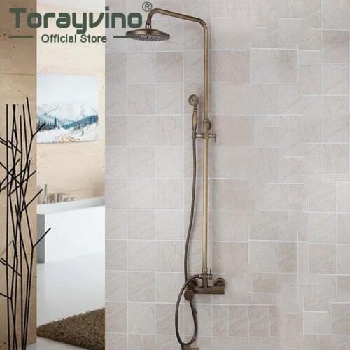 Antique Brass Bathroom Rainfall Shower Head System Polished Chrome Bath & Shower Faucet Mixer Shower Set W/ Hand Spray