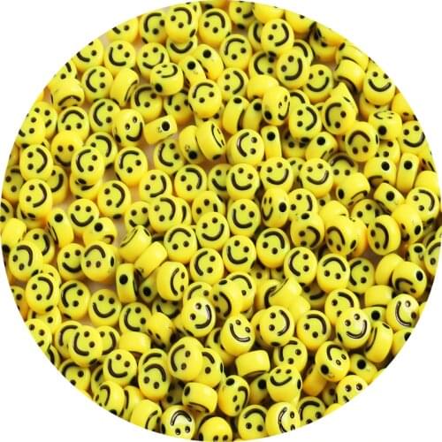 Round Flat Alphabet Yellow Smiley Luminous Acrylic Beads Loose Spacer Beads For Jewelry Making Handmade DIY Bracelet Necklace