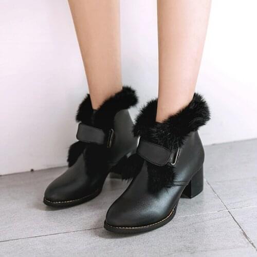 Big Size 11 12 13 14 Round-headed, thick-heeled, high-heeled magic sticker, short-tube square-heeled fashion boots