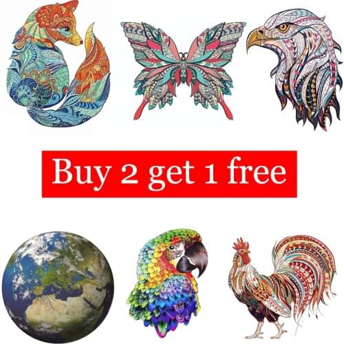 Wooden Puzzle Toy Animal Jigsaw Elephant Fox Parrot Set Board Game Educational Puzzles Blocks for Adult Kids Christmas Gift Toy