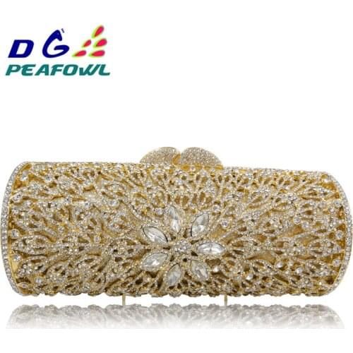 DG PEAFOWL Luxury Custom made Diamond Opal Flower Shape Women Gold Crystal Clutch Hard Metal Clutches bag Wedding Evening Bags