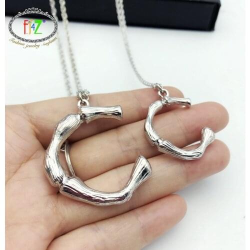 F.J4Z Alloy Silver Letter Necklaces A-Z Initial Necklace & Pendants Lady Statement Bamboo Collar Chains collares grandes de moda