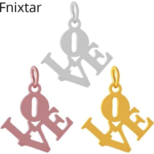 Fnixtar New Arrival Stainless Steel Pendant Bracelet Polished Love Letter Metal Charms for DIY Making Jewelry 10pcs/lot