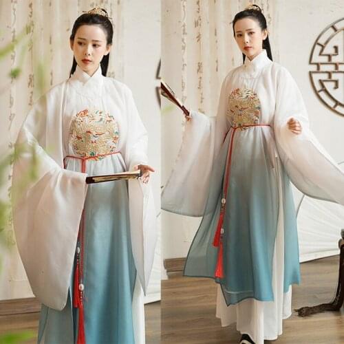 Hanfu Original Ming Printing Embroidery Round Neck Robe Hanfu Men and Women Hanfu Couples with The Same Chinese Style DWY4419