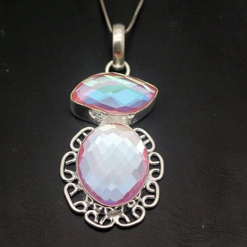 Hermosa Beautiful Shiny Colorful FireTopaz Charms Pendant Necklace Fashion Jewelry Gift 2 3/8 inch A673