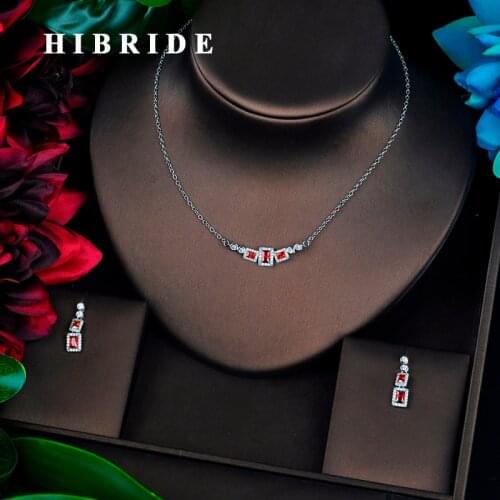 HIBRIDE New Red Color Small Link Chain Pendant Jewelry Sets Wedding Accessories boucles d'oreilles pour femmes N-689
