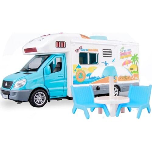 Simulated Happy Travel Alloy RV Childrens Acousto/Light Travel Toy Car Beach Chair Pull Back Flashing Musical Diecast Kids Toy