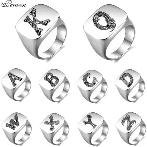 Personalized Initials Letters Signet Ring for Men Party Band Stainless Steel Nameplate Rings Custom Punk Ring Fashion Jewelry