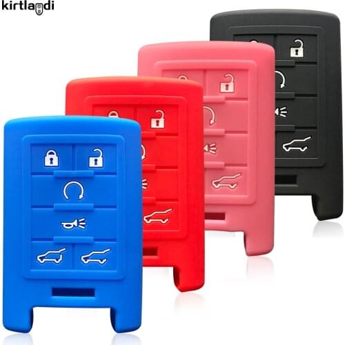 Kirtlandi Silicone Key Holder Keychain for Cadillac SRX Corvette C7 SLS 5 Button Smart Remote Control Key Case Cover Accessories