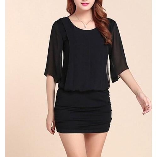 Summer Dresses women plus size half sleeve women dress sexy Night club party dresses office Chiffon women clothes black dresses