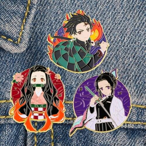 LT950 Japanese Anime Manga Demon Slayer Hard Enamel Pins Badge Brooch Backpack Bag Collar Lapel Pin Gifts for Kids Collection