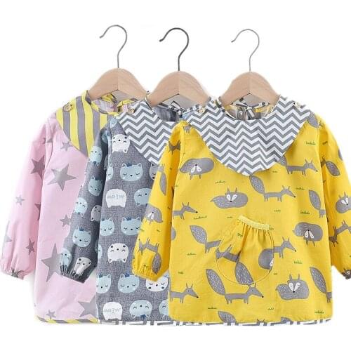 Fashion Cotton Baby Bibs Waterproof Kid Eating Clothing Childrens Long Sleeves Bib Feeding Smock Bib Baby Apron Bandana Bibs