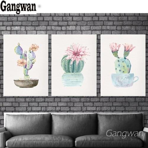 Desert plant 5D DIY diamond painting cactus cross stitch full square round diamond Emeroidery mosaic painting 3 pcs home decor