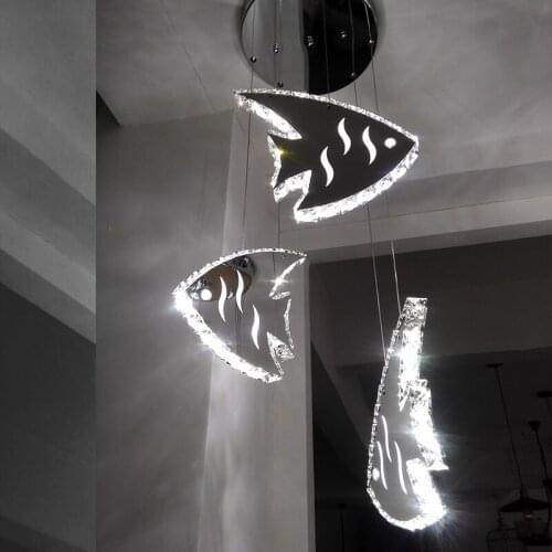 New Stainless Steel K9 Crystal Goldfish Led Pendant Lamp Modern Minimalist Dining Room Lamp Bedroom Lamp Bed lustre pendente