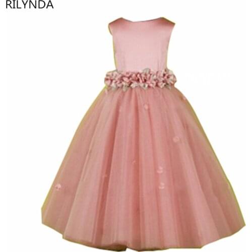Pink Flower Girl Dresses Special Occasion For Weddings Kids Pageant Gowns A-Line Lace Appliqued First Communion Dress
